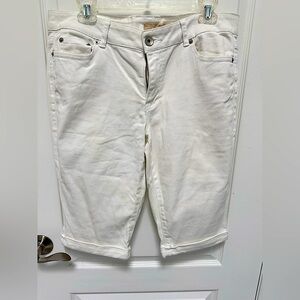 DKNY White Denim Shorts, Size 12, Sewn Cuff, 4 pockets